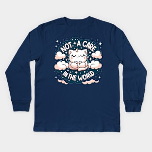 Carefree Kawaii Cat Bliss Kids Long Sleeve T-Shirt